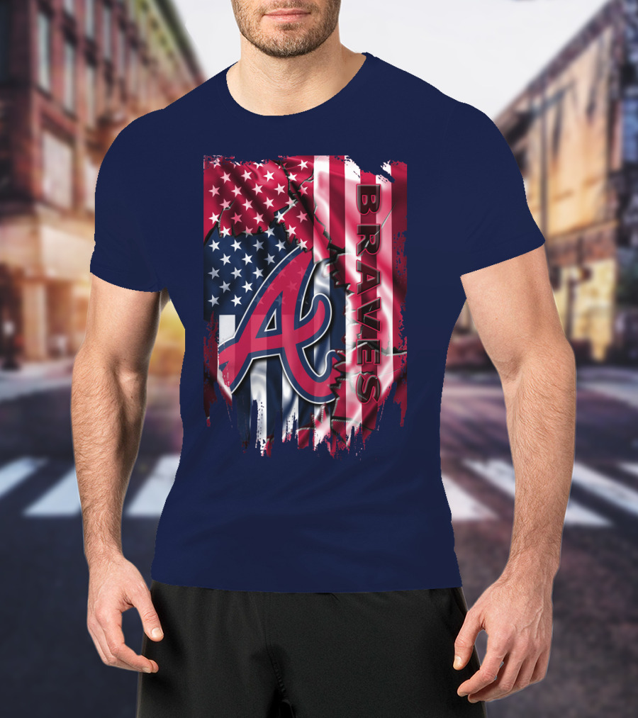 Atlanta Braves American Flag Grunge Style T-Shirt