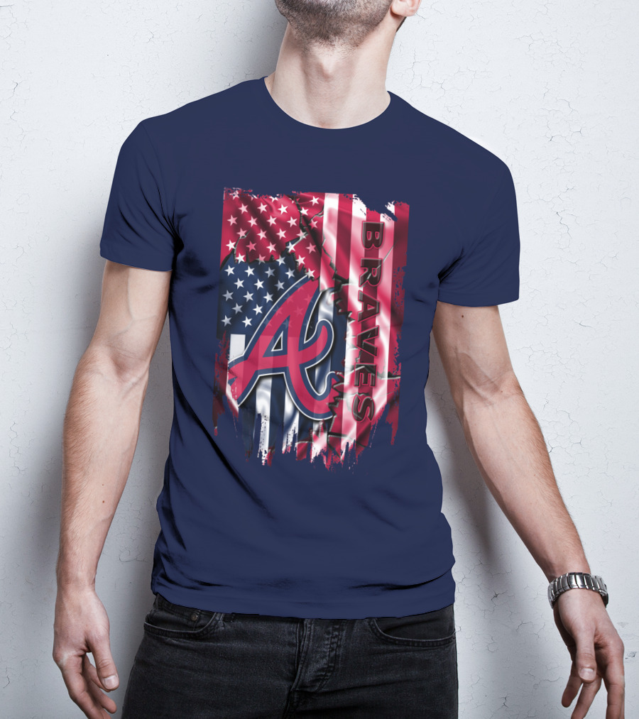 Atlanta Braves American Flag Grunge Style T-Shirt