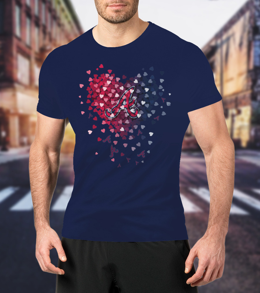 Atlanta Braves Heart Logo With Falling Hearts In Red And Blue T-Shirt