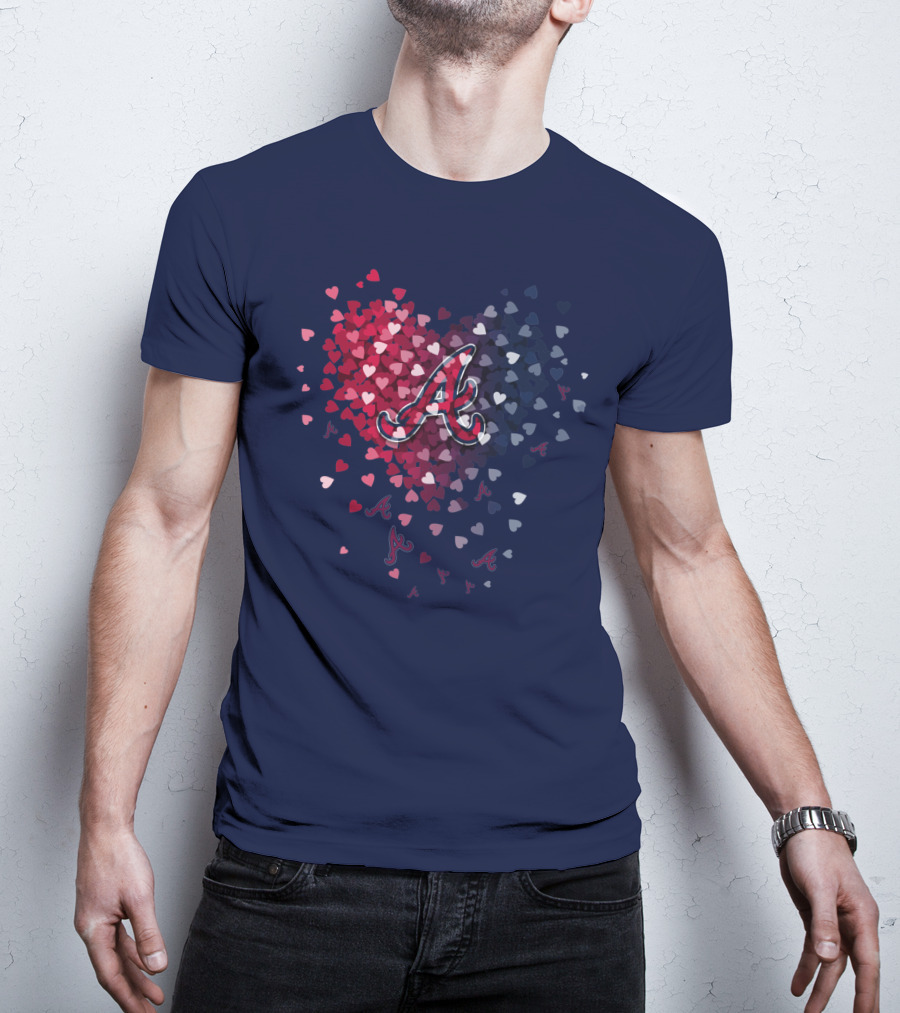 Atlanta Braves Heart Logo With Falling Hearts In Red And Blue T-Shirt