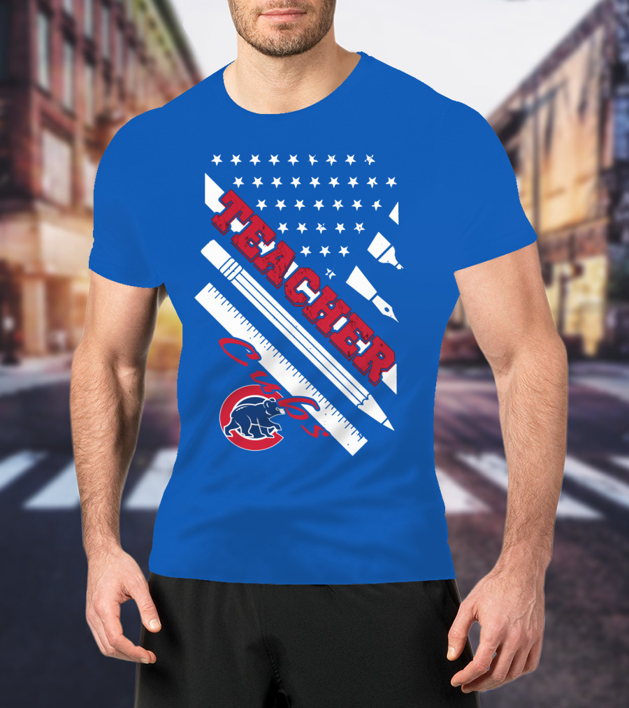 Teacher Cubs American Flag Baseball T-Shirt