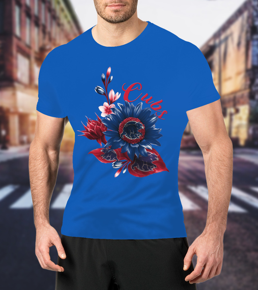 Cubs Blue And Red Floral T-Shirt