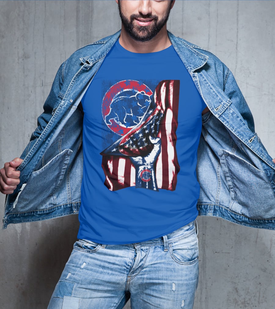 Chicago Cubs American Flag Bear Logo Fist T-Shirt