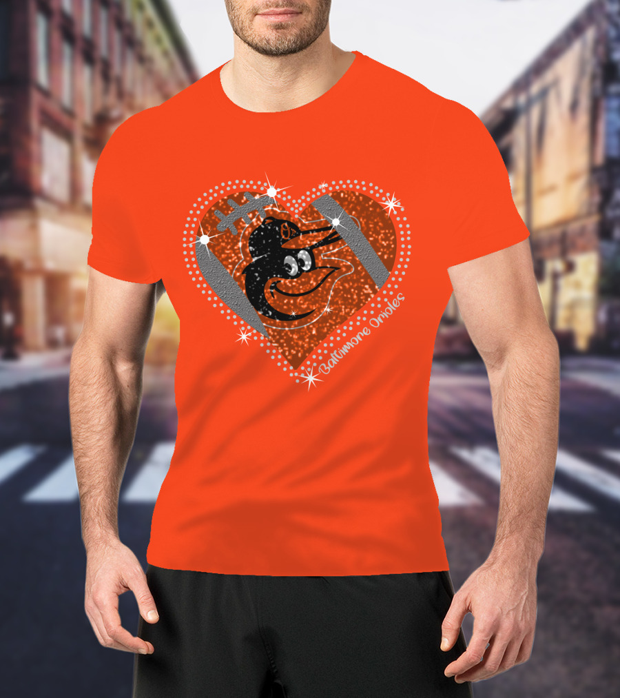 Baltimore Orioles Sparkling Heart And Baseball T-Shirt