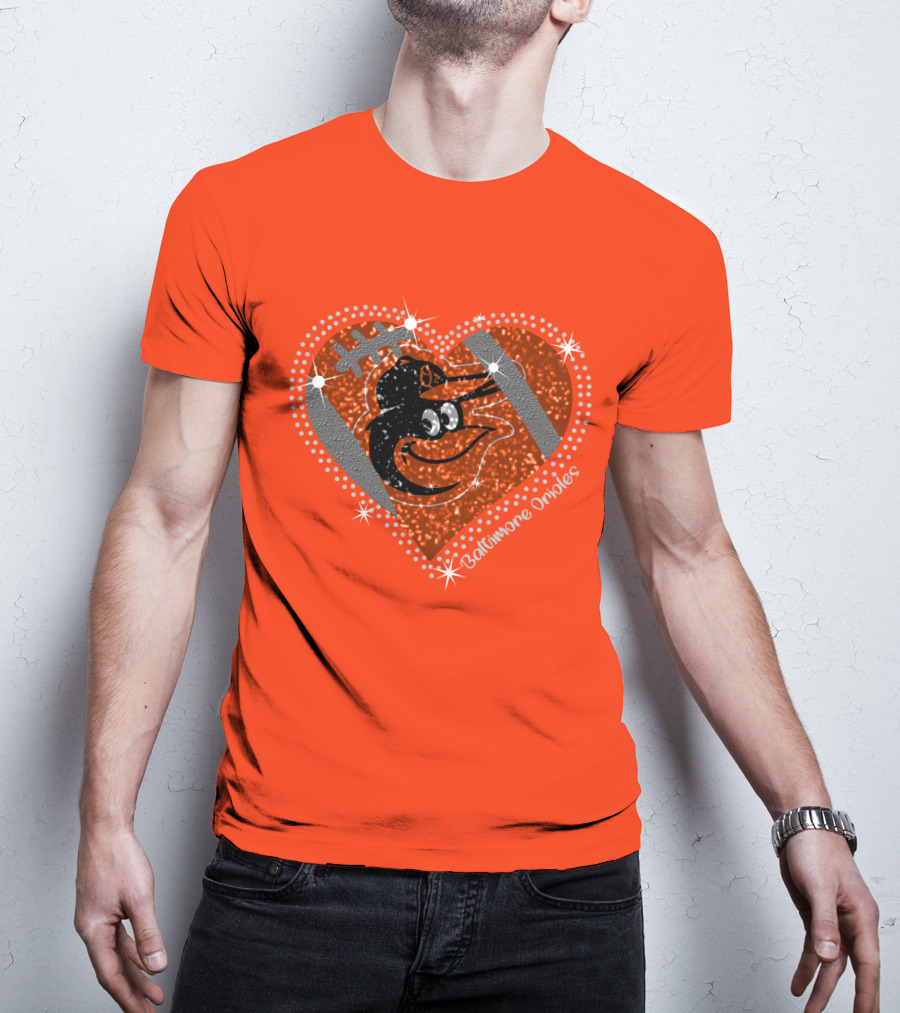 Baltimore Orioles Sparkling Heart And Baseball T-Shirt
