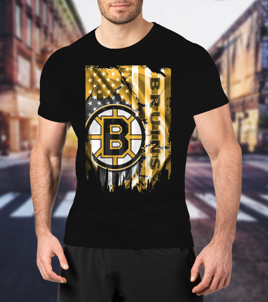 Boston Bruins American Flag Logo Stars And Stripes T-Shirt