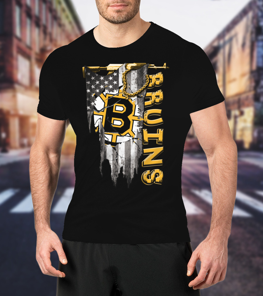 Boston Bruins American Flag Distressed Style T-Shirt