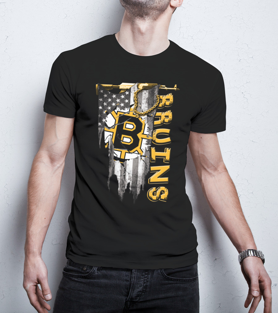 Boston Bruins American Flag Distressed Style T-Shirt