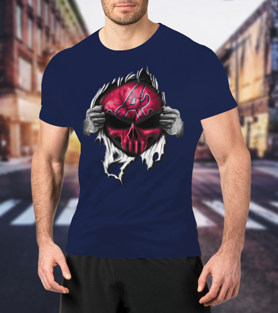Atlanta Braves Skull Logo Ripped T-Shirt