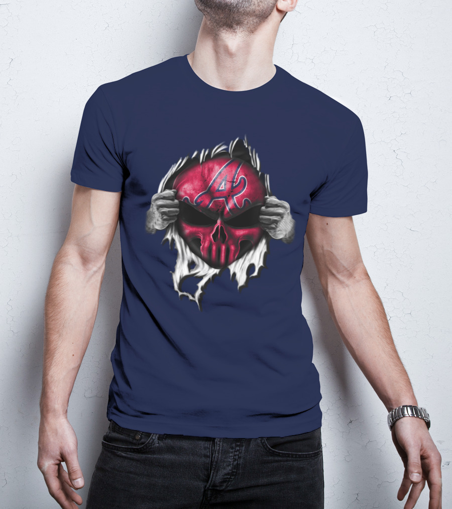 Atlanta Braves Skull Logo Ripped T-Shirt