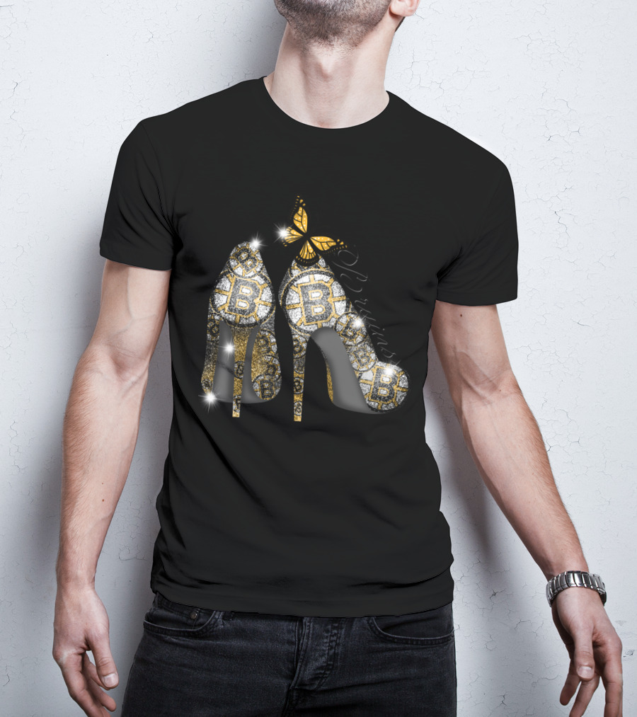 Boston Bruins Glittering Heels With Butterfly Accent T-Shirt