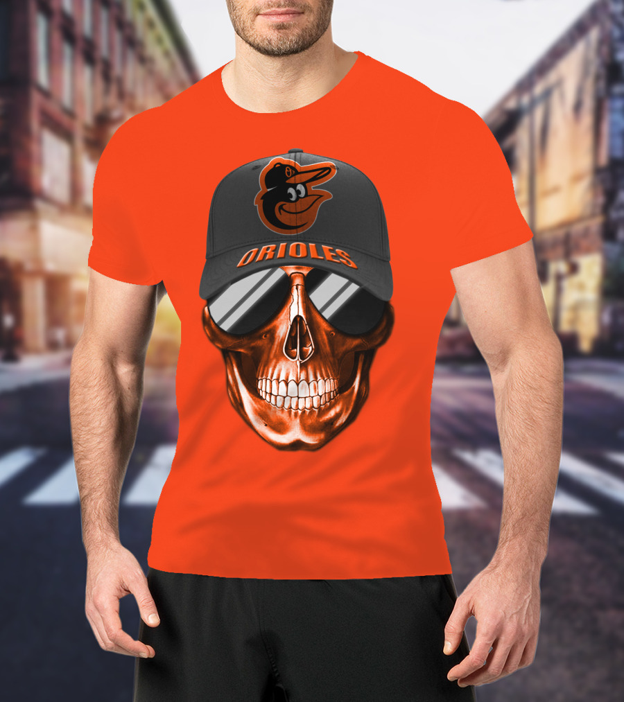 Baltimore Orioles Skull With Cap T-Shirt