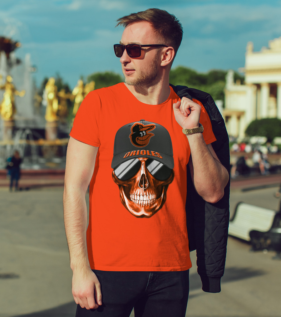 Baltimore Orioles Skull With Cap T-Shirt