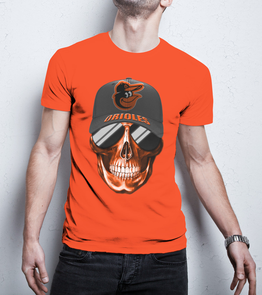 Baltimore Orioles Skull With Cap T-Shirt