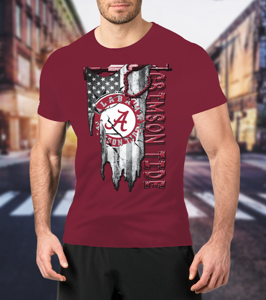 Alabama Crimson Tide American Flag Distressed T-Shirt