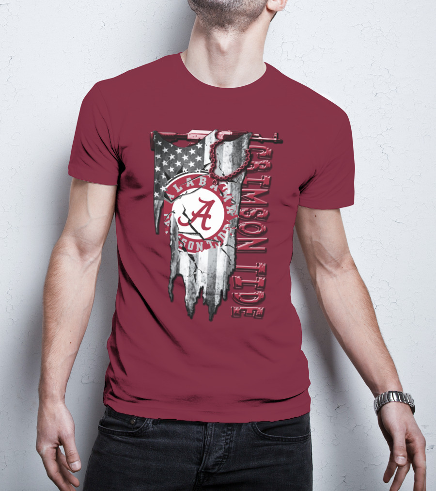 Alabama Crimson Tide American Flag Distressed T-Shirt
