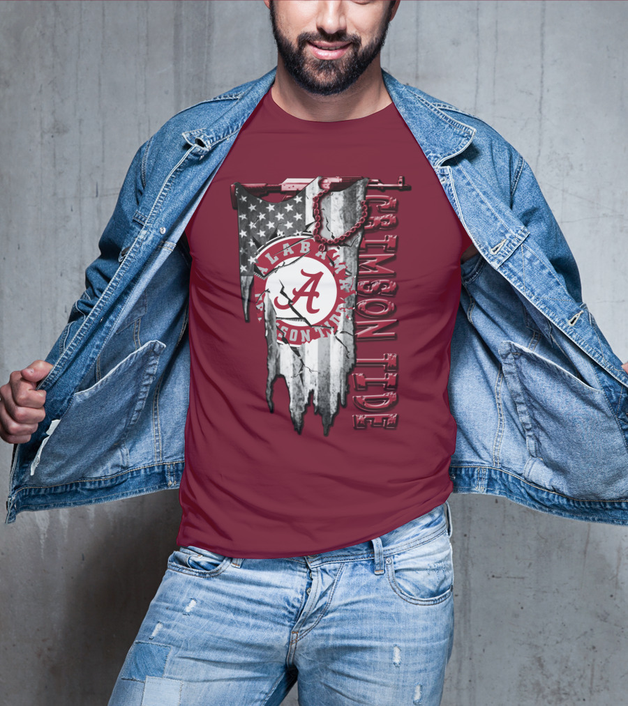 Alabama Crimson Tide American Flag Distressed T-Shirt