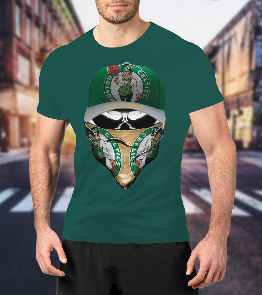 Boston Celtics Lucky The Leprechaun Masked Cap T-Shirt