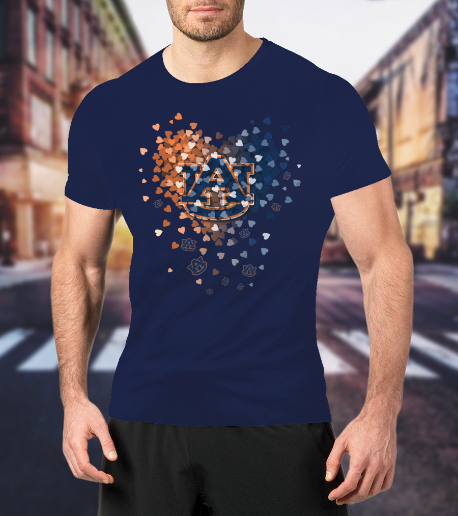 Auburn Tigers Au Logo With Orange And Blue Heart Confetti T-Shirt