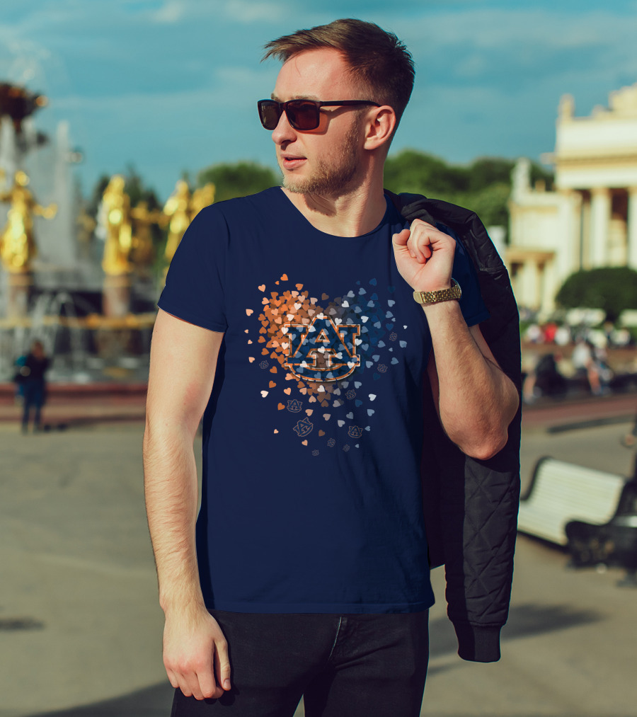 Auburn Tigers Au Logo With Orange And Blue Heart Confetti T-Shirt
