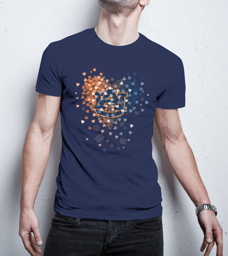 Auburn Tigers Au Logo With Orange And Blue Heart Confetti T-Shirt