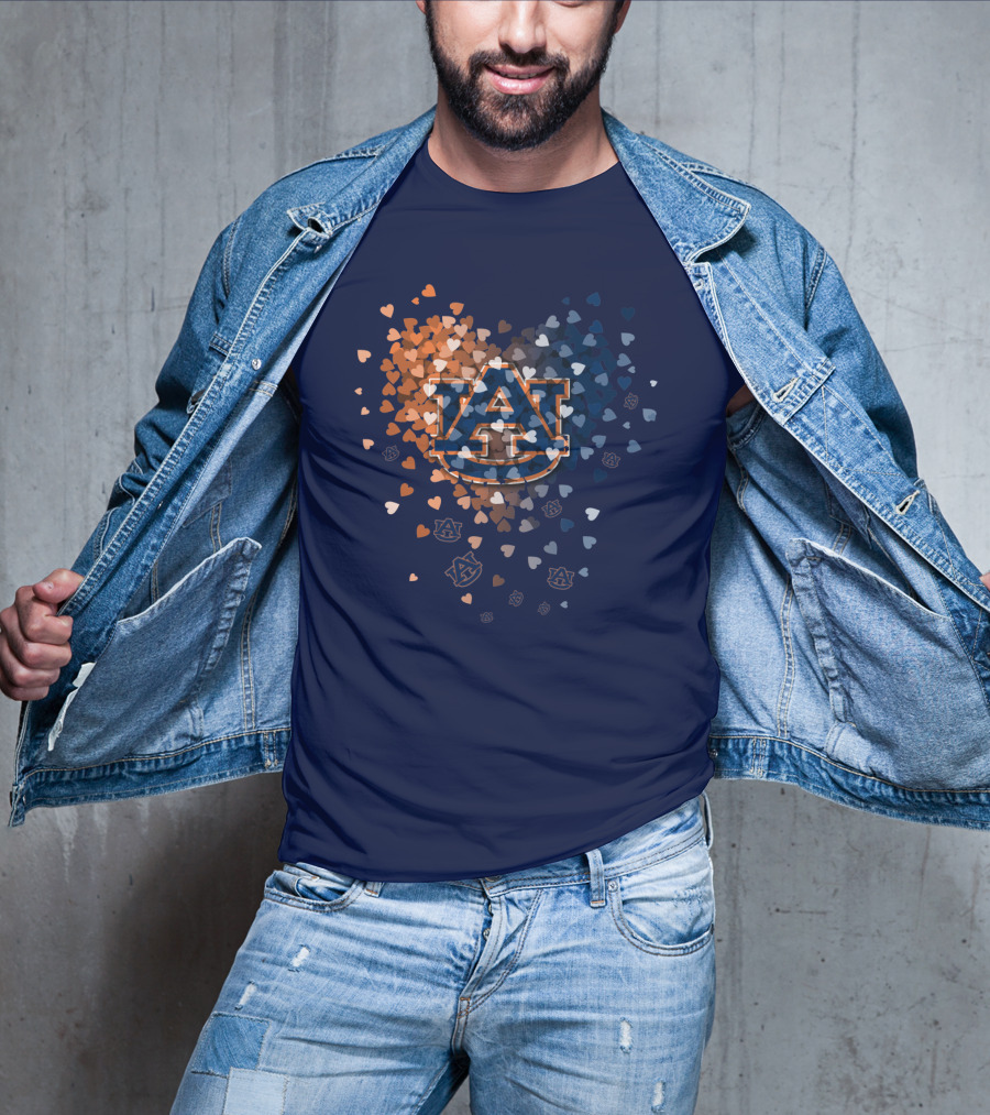 Auburn Tigers Au Logo With Orange And Blue Heart Confetti T-Shirt