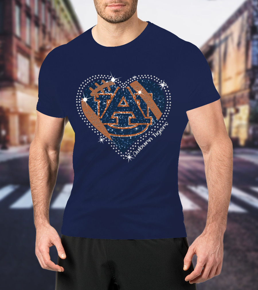 Auburn Tigers Heart With Football T-Shirt