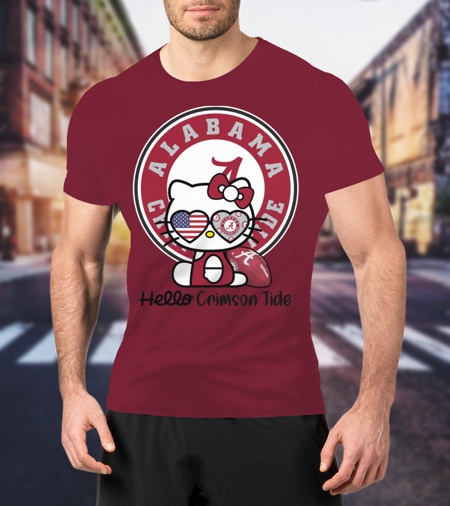 Alabama Crimson Tide Hello Crimson Tide American Flag Football T-Shirt