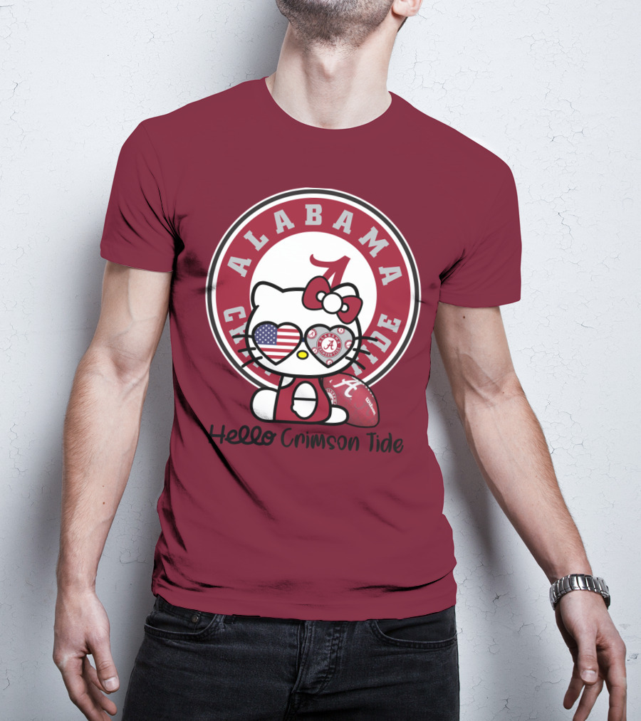 Alabama Crimson Tide Hello Crimson Tide American Flag Football T-Shirt