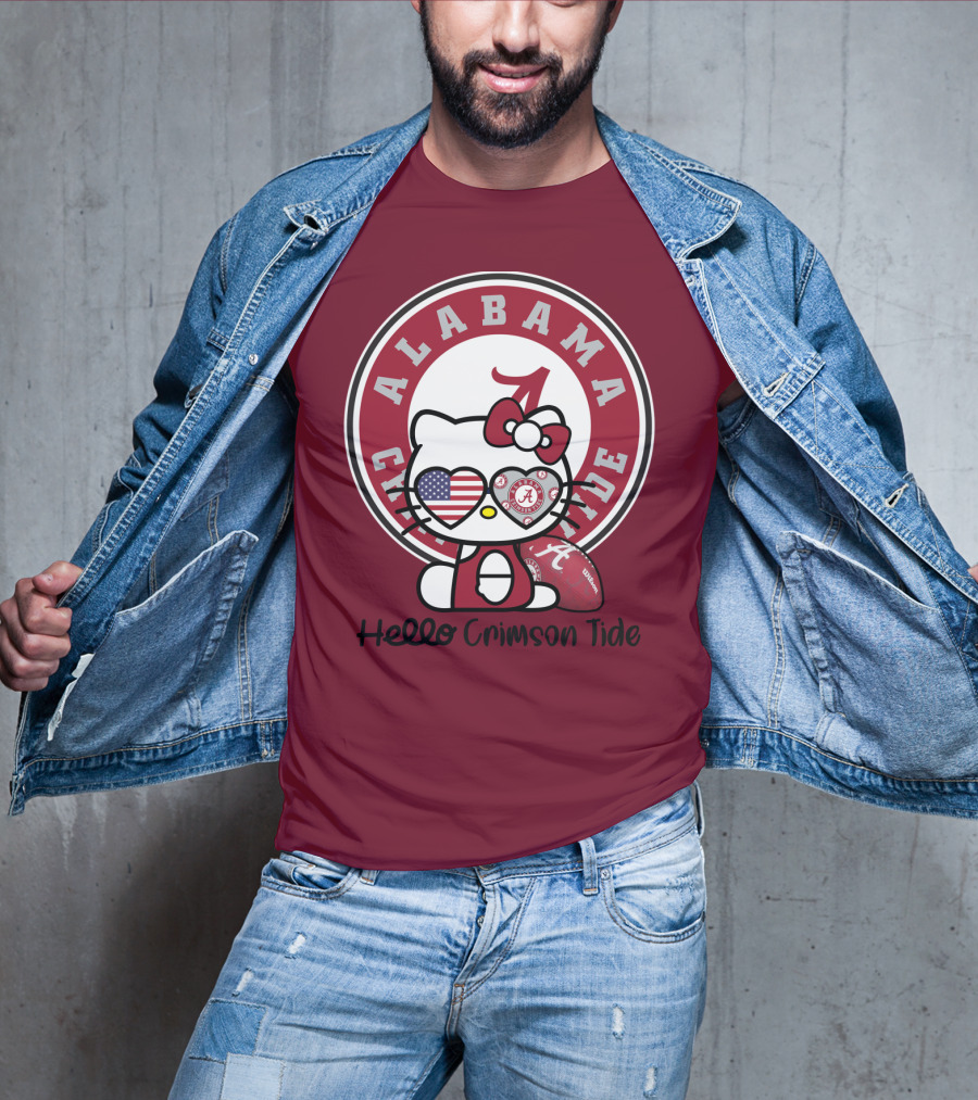 Alabama Crimson Tide Hello Crimson Tide American Flag Football T-Shirt
