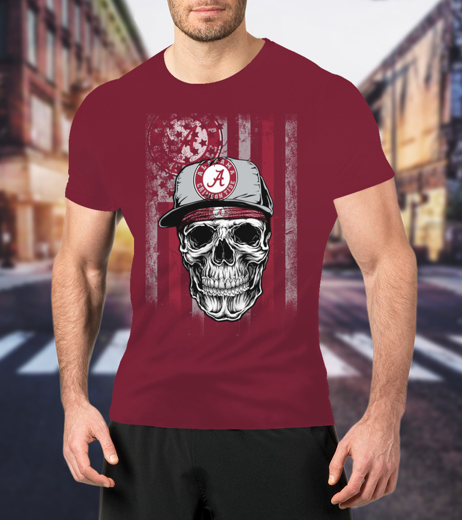 Alabama Crimson Tide Skull With Cap And Crimson T-Shirt