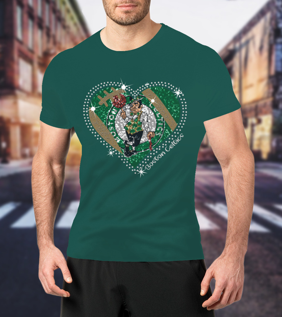 Boston Celtics Heart Logo With Sparkling Green And Gold Accents T-Shirt