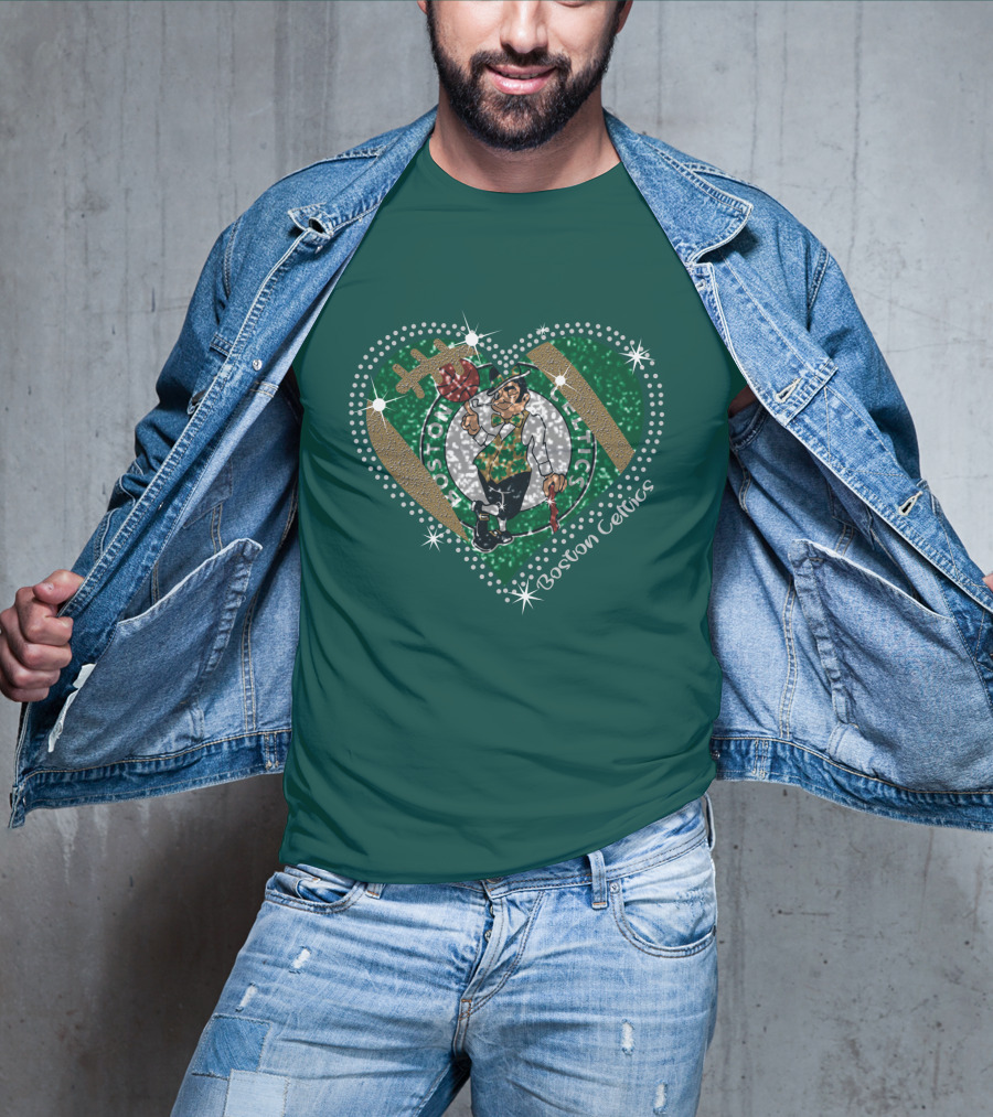 Boston Celtics Heart Logo With Sparkling Green And Gold Accents T-Shirt