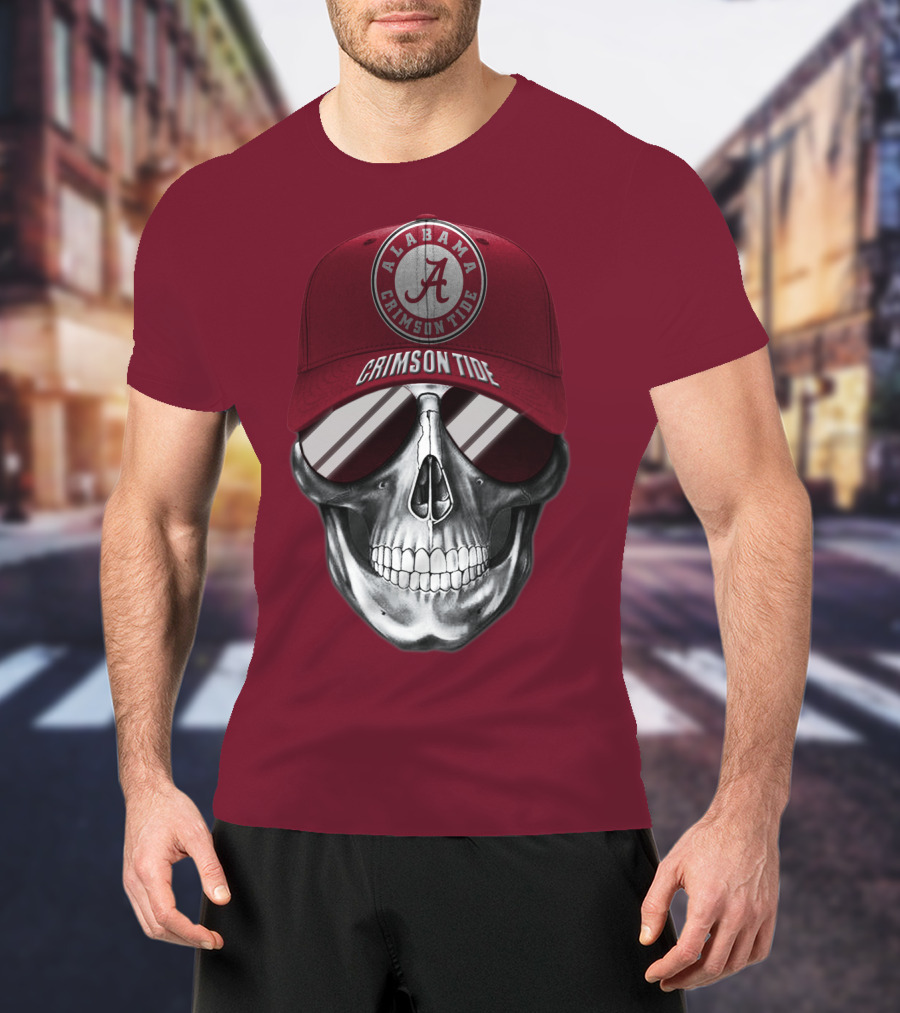 Alabama Crimson Tide Skull With Cap And Sunglasses T-Shirt