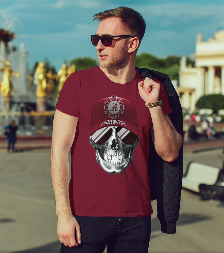 Alabama Crimson Tide Skull With Cap And Sunglasses T-Shirt