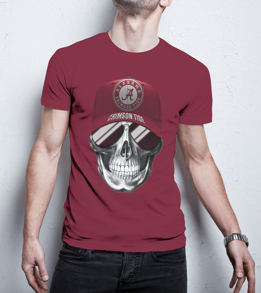 Alabama Crimson Tide Skull With Cap And Sunglasses T-Shirt