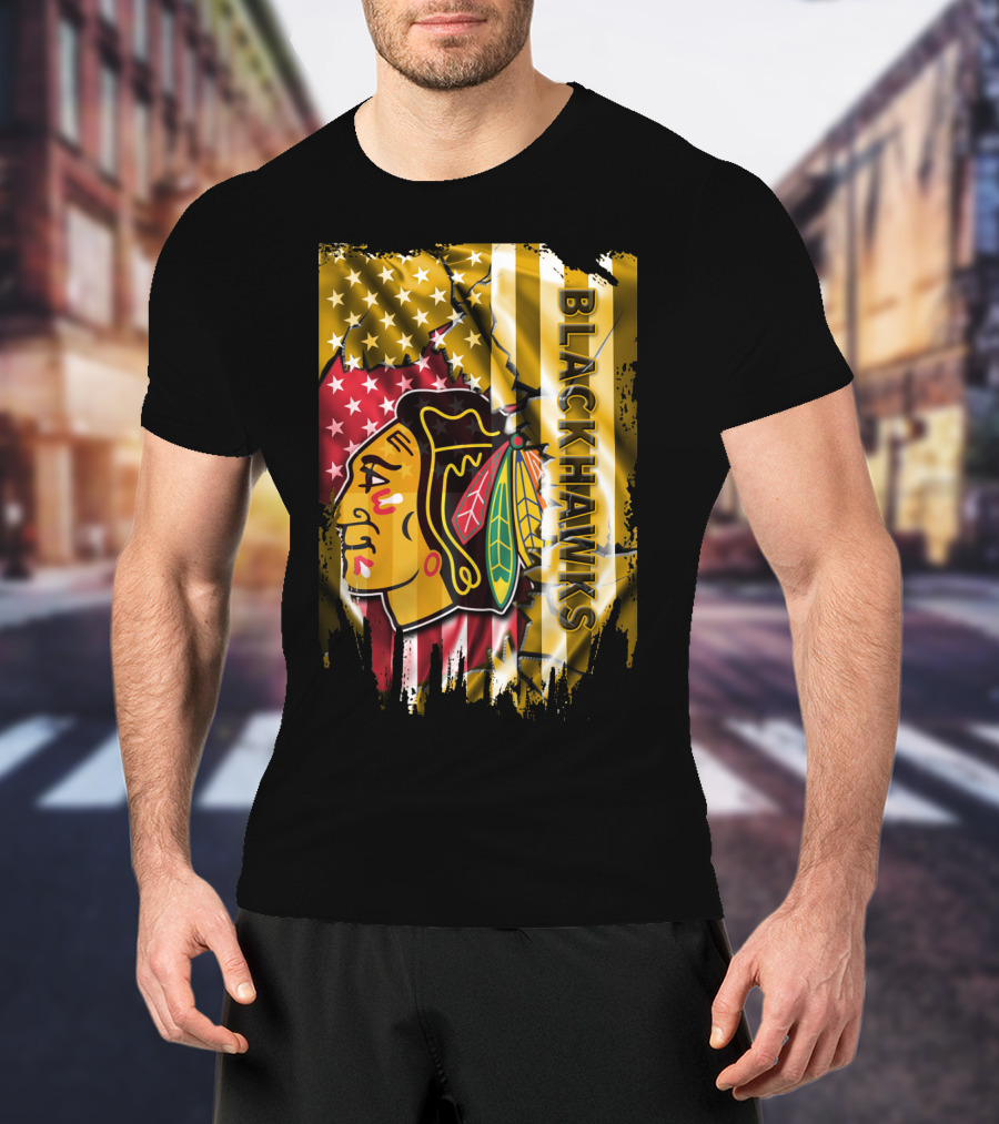 Blackhawks American Flag T-Shirt