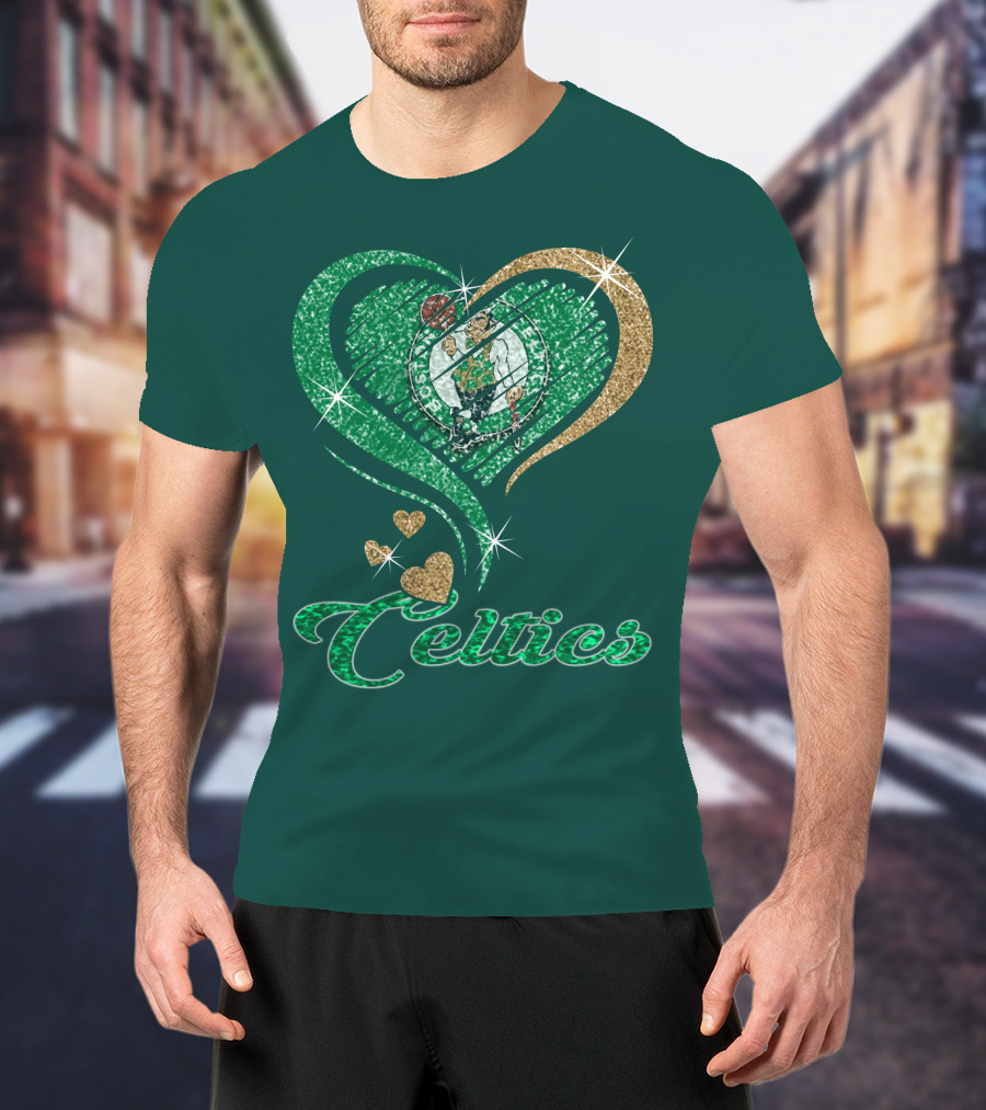 Celtics Heart Basketball Logo Sparkle T-Shirt