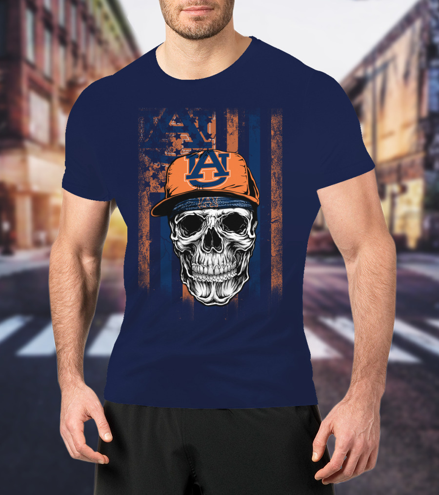 Auburn Tigers Skull With Hat And Striped T-Shirt