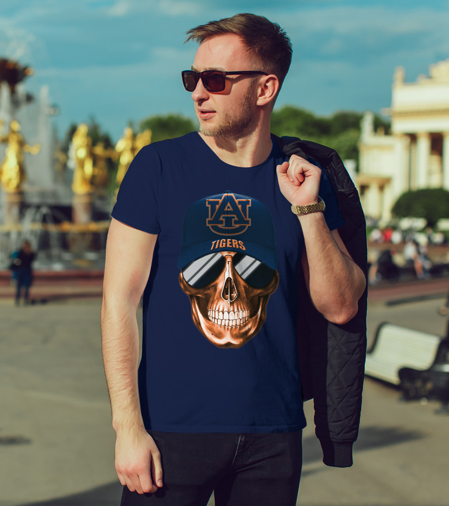 Auburn Tigers Skull With Au Logo Hat And Sunglasses T-Shirt