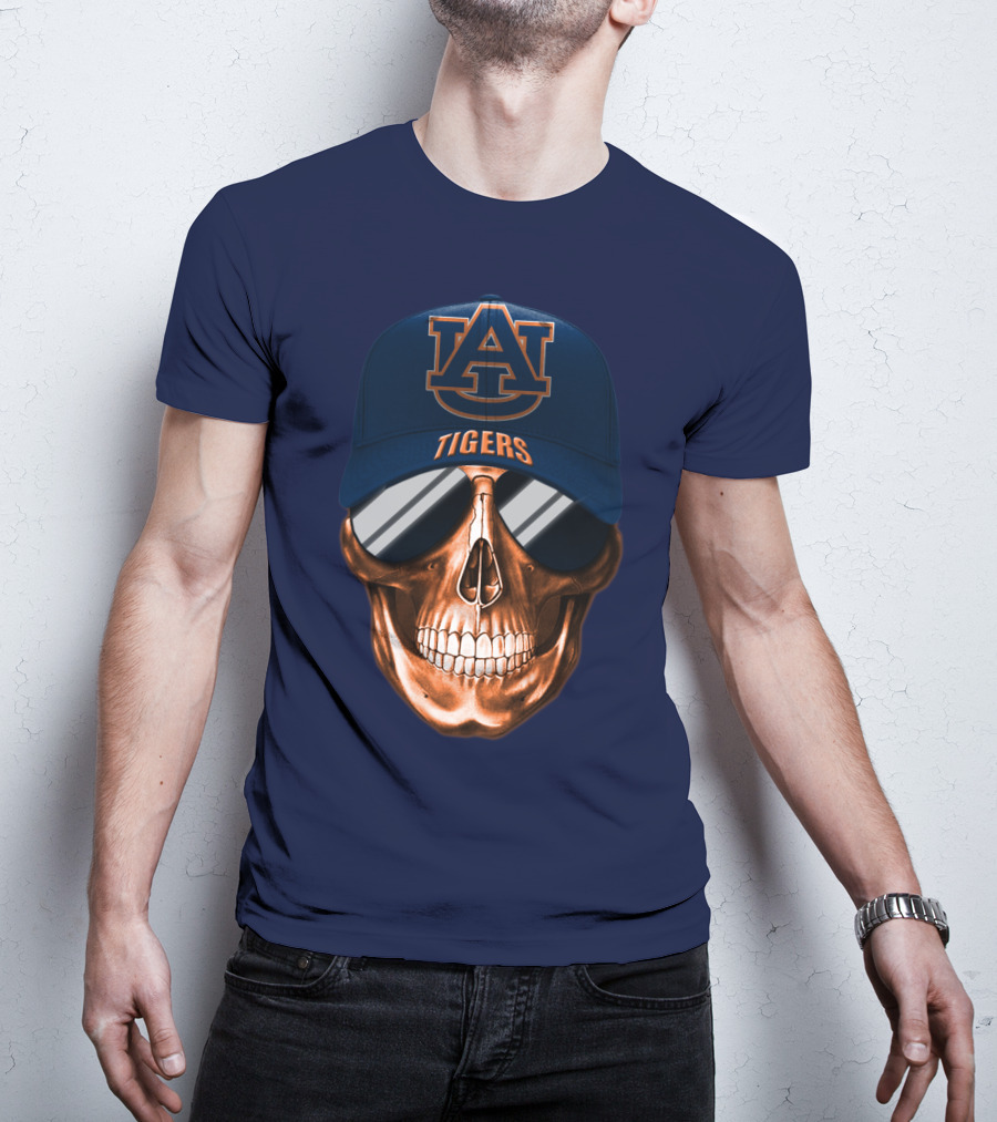 Auburn Tigers Skull With Au Logo Hat And Sunglasses T-Shirt
