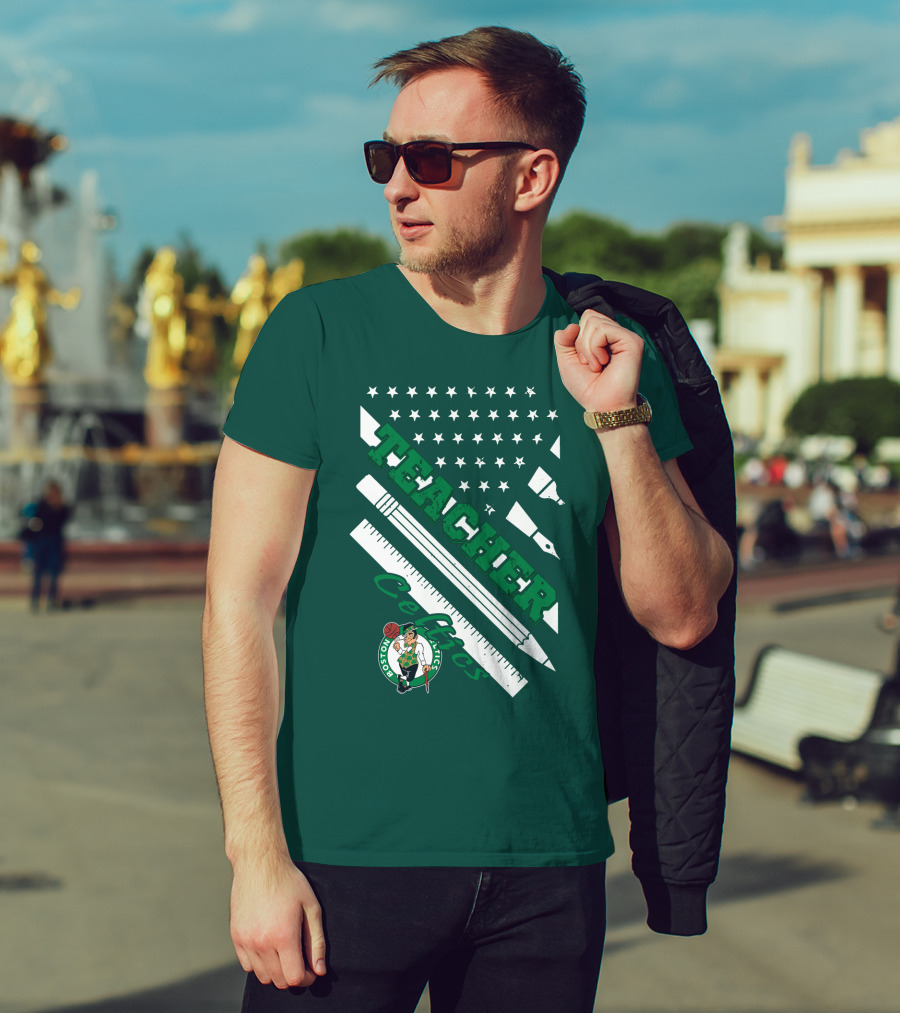 Boston Celtics Teacher Stars And Stripes Pencil Ruler T-Shirt