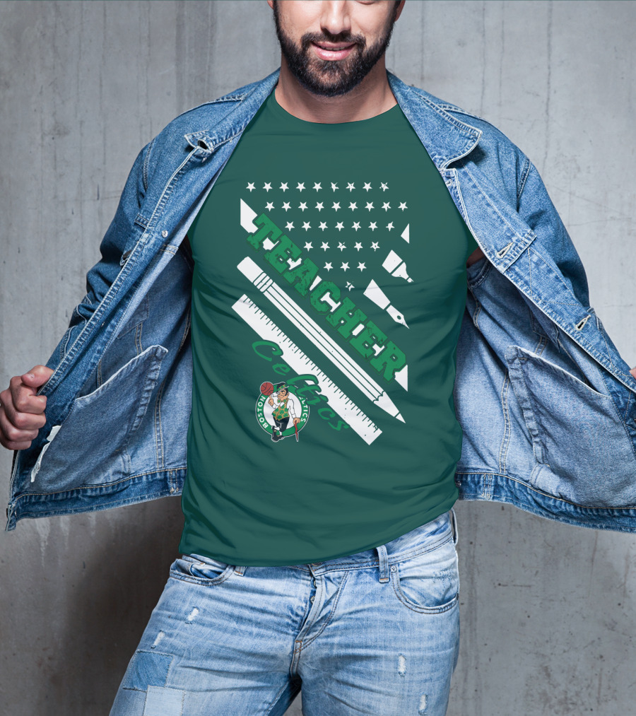Boston Celtics Teacher Stars And Stripes Pencil Ruler T-Shirt