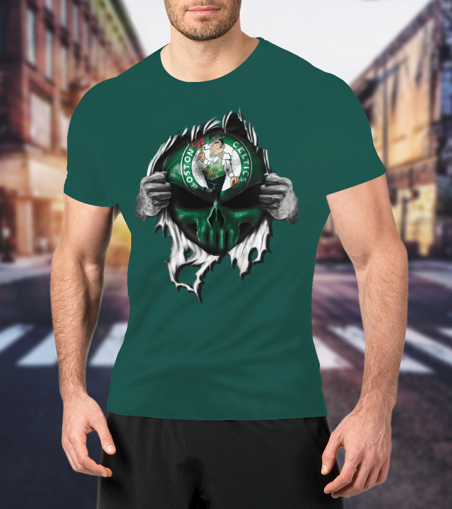 Boston Celtics Skull And Leprechaun Emblem T-Shirt
