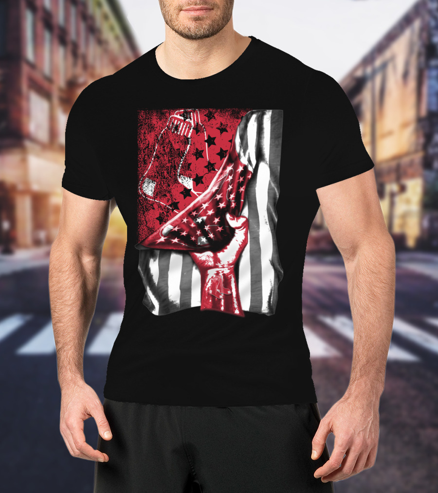 Boston Red Sox American Flag Fist Socks Stars Stripes T-Shirt