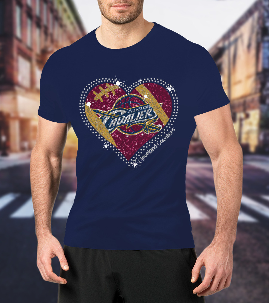 Cleveland Cavaliers Heart Football Basketball Sparkle T-Shirt
