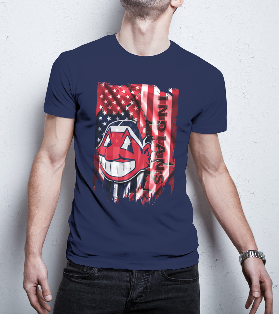 Cleveland Indians Chief Wahoo American Flag Patriotic Baseball T-Shirt