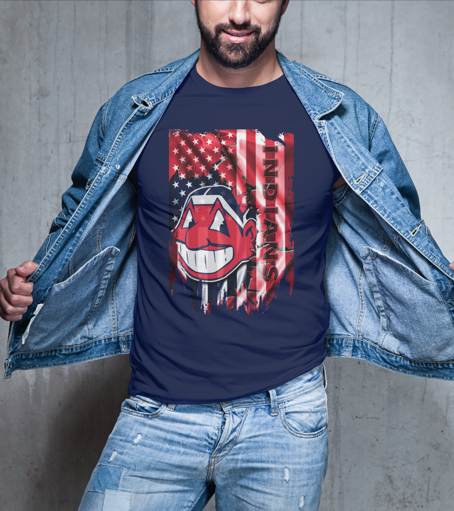 Cleveland Indians Chief Wahoo American Flag Patriotic Baseball T-Shirt