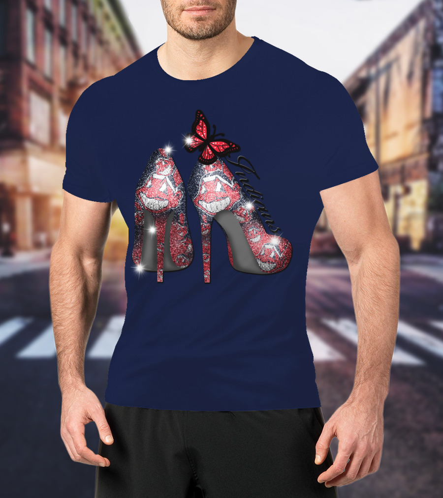Cleveland Indians Heels With Butterfly And Baseball Motif T-Shirt