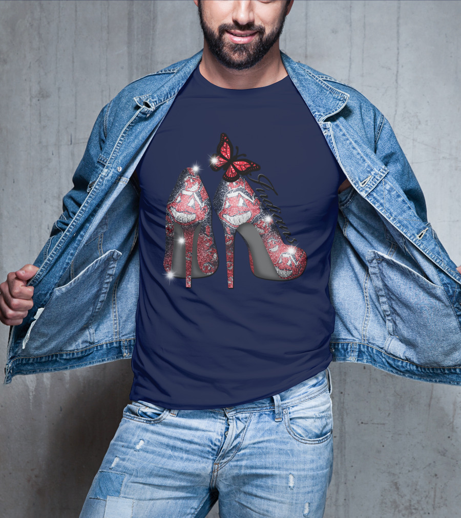 Cleveland Indians Heels With Butterfly And Baseball Motif T-Shirt